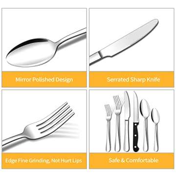 ENLOY 24 Pieces Silverware Set with Steak Knives, Stainless Steel Flatware Cutlery, Include Knife Fork Spoon, Mirror Polished, Dishwasher Safe, Service for 4