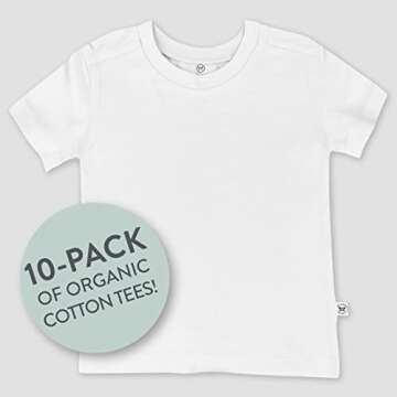 HonestBaby Organic Cotton Toddler T-Shirt Set, 10-pack