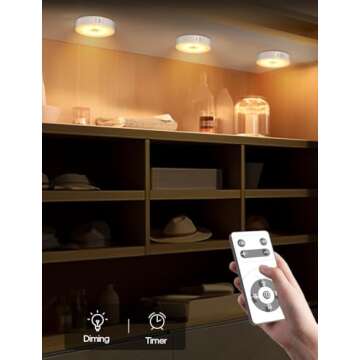 Goodea Led Under Cabinet Lights, Wireless Motion Sensor Rechargeable Light, Puck Lights with Remote, 1000mAh Under Counter Lights for Kitchen,cabinets (Warm White 6 Pack)