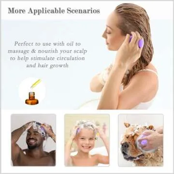 FREATECH Hair Scalp Massager Shampoo Brush with Soft Silicone Bristles for Scalp Care and Hair Growth, Shower Head Scalp Scrubber Exfoliator for Dandruff, Wet & Dry for Men, Women and Kids, Purple