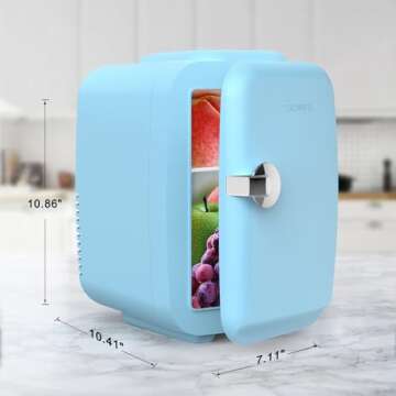 CROWNFUL Mini Fridge, 4 Liter/6 Can Portable Cooler and Warmer Personal Fridge for Skin Care, Cosmetics, Food,Great for Bedroom, Office, Car, Dorm, ETL Listed (Blue)