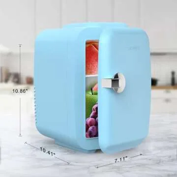 CROWNFUL Mini Fridge, 4 Liter/6 Can Portable Cooler and Warmer Personal Fridge for Skin Care, Cosmetics, Food,Great for Bedroom, Office, Car, Dorm, ETL Listed (Blue)