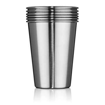 Hudson Essentials 7 oz. Stainless Steel Cups - Stackable and Unbreakable Drinking Cups- Great for Kids - Set of 6 (7 oz.)