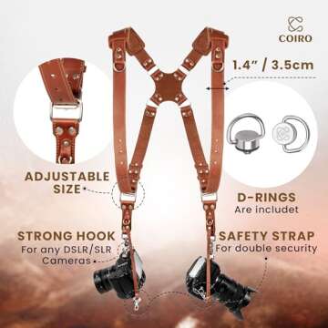 C Coiro Camera Harness for 2 Cameras – Dual Shoulder Leather Camera Strap – Double Camera Harnes...