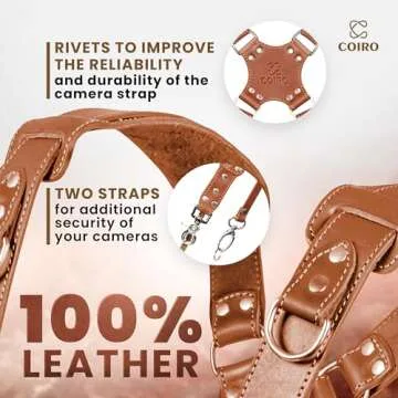 C Coiro Camera Harness for 2 Cameras – Dual Shoulder Leather Camera Strap – Double Camera Harness for DSLR/SLR, Camera Straps for Photographers of All Levels, Padded Straps/Color Tan