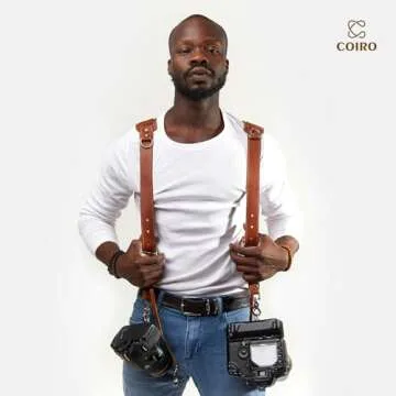 C Coiro Camera Harness for 2 Cameras – Dual Shoulder Leather Camera Strap – Double Camera Harness for DSLR/SLR, Camera Straps for Photographers of All Levels, Padded Straps/Color Tan