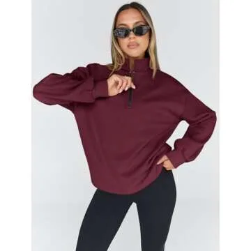 Trendy Queen Womens Oversized Sweatshirts Fall Fashion Hoodies Half Zip Pullover Long Sleeve Shirts ...