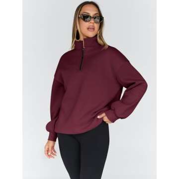Trendy Queen Womens Oversized Sweatshirts Fall Fashion Hoodies Half Zip Pullover Long Sleeve Shirts Clothes Outfits WineRed S