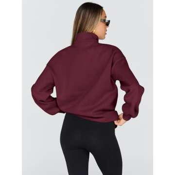 Trendy Queen Womens Oversized Sweatshirts Fall Fashion Hoodies Half Zip Pullover Long Sleeve Shirts Clothes Outfits WineRed S