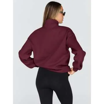 Trendy Queen Womens Oversized Sweatshirts Fall Fashion Hoodies Half Zip Pullover Long Sleeve Shirts Clothes Outfits WineRed S