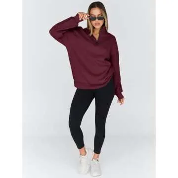 Trendy Queen Womens Oversized Sweatshirts Fall Fashion Hoodies Half Zip Pullover Long Sleeve Shirts Clothes Outfits WineRed S