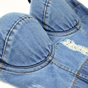 ELLACCI Women's Destructed Denim Bustier Crop Top Jeans Corset Top Medium