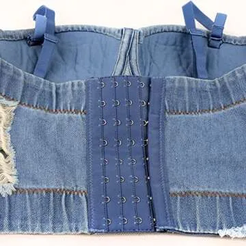 ELLACCI Women's Destructed Denim Bustier Crop Top Jeans Corset Top Medium