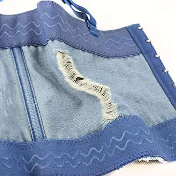 ELLACCI Women's Destructed Denim Bustier Crop Top Jeans Corset Top Medium