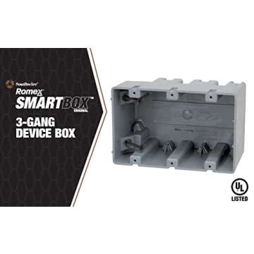 Southwire MSB3G Three Device Adjustable Depth, Heavy Duty 42lb. Mounting Screws Included 3-Gang PVC ...