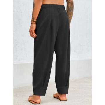PASLTER Mens Cotton Linen Pants Casual Baggy Harem Pants Summer Beach Elastic Waist Yoga Trousers Black