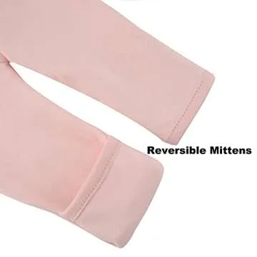 Aablexema Baby Girls Footed Pajamas with Mitten Cuffs - Newborn Infant 2 Ways Zipper Cotton Footie Pjs(Pink,3-6m)