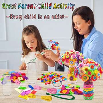 Crafts for Girls Ages 6-10 Make Your Own Flower Bouquet with Buttons and Felt Flowers, Vase Art and ...