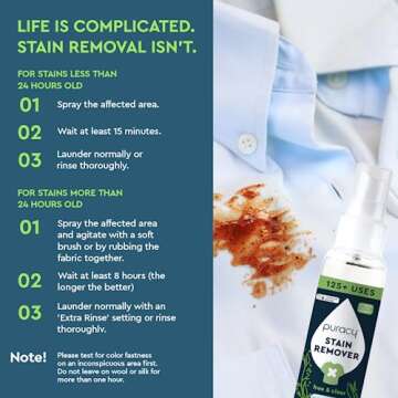 Puracy Stain Remover - Cleaning Spray, Clothes Stain Remover for Clothes, Laundry Stain Remover Spray for Clothes, Travel Stain Remover, Oil Stain Remover - Natural Spot Cleaner - Free&Clear 4oz 2pack