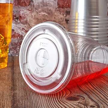 7waalaalo Disposable 32 oz clear Plastic Cups with Flat Lids with x hole,50 sets