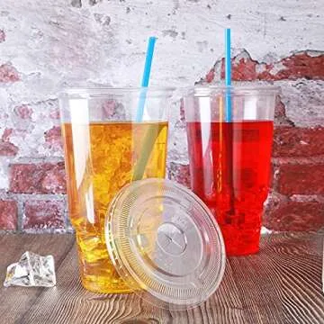 Premium 32 oz Clear Plastic Cups with Lids – 50 Pack