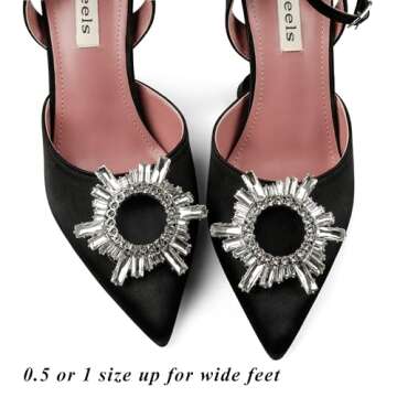 Zzheels Women's Crystal Slingback Sandals Buckle High Heels Pointed Toe Wedding Shoes Bridal Pumps B...