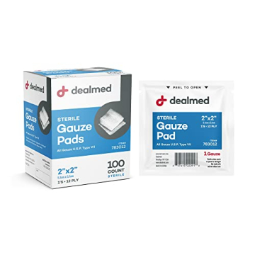 Dealmed Sterile Gauze Pads – 100 Count, 2’’ x 2’’ Disposable and Individually Wrapped Gauz...
