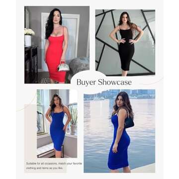 Popilush Shapewear Dress Bodycon Midi Dress Built-in Bra Summer Casual Tummy Control Slip Dress with...