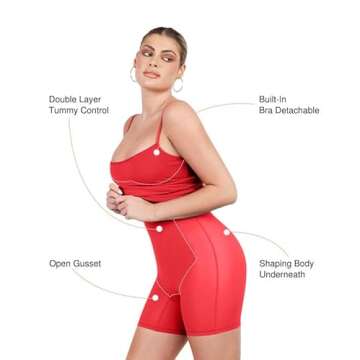 Popilush Shapewear Dress Bodycon Midi Dress Built-in Bra Summer Casual Tummy Control Slip Dress with Adjustable Straps Red