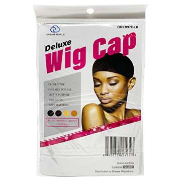 DREAM Deluxe Wig Cap Black 2 pc (Model: 097 BLACK), Spandex cap, Wig cap, Mesh cap, Snood, Hair net,...
