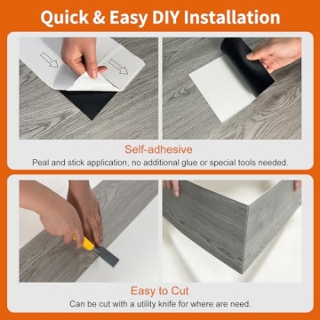 Mysflosy Peel and Stick Floor Tiles, Self-Adhesive Luxury Vinyl Flooring Plank, 6x36inch 36pack 54 Sq.Ft, Waterproof DIY Deep Wood Grain Planks Easy to Install for Kitchen, Living Room, Light Grey