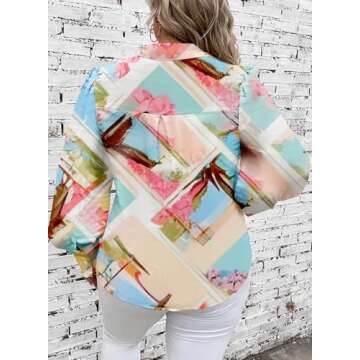 Eytino Women Plus Size Summer Tops V Neck Long Sleeve Button Down Loose Casual Blouses Shirts,2X Ora...