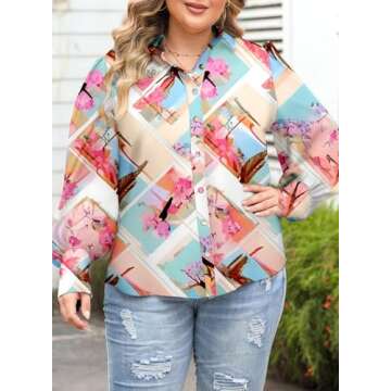 Eytino Women Plus Size Summer Tops V Neck Long Sleeve Button Down Loose Casual Blouses Shirts,2X Orange