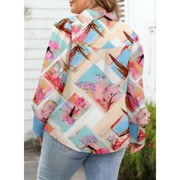 Eytino Women Plus Size Summer Tops V Neck Long Sleeve Button Down Loose Casual Blouses Shirts,2X Orange