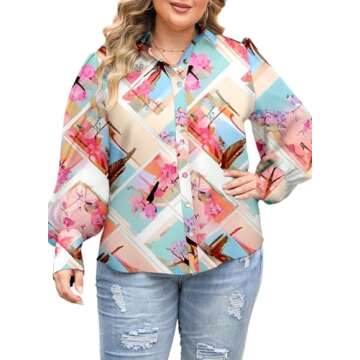 Eytino Women Plus Size Summer Tops V Neck Long Sleeve Button Down Loose Casual Blouses Shirts,2X Orange