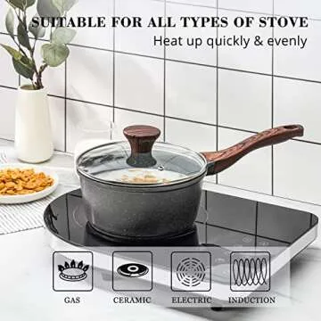 SENSARTE Nonstick Saucepan with Lid, 2.0 Quarts Small Pot with Swiss Granite Coating, Stay-cool Hand...