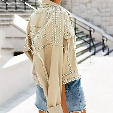 APAFES Women's Trendy Crop Fringe Denim Jacket