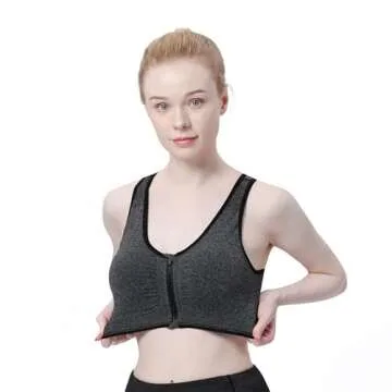 Women's Zip Front Sports Bra - Wireless, Padded, Seamless Bras for Post-Surgery, Workouts and Yoga