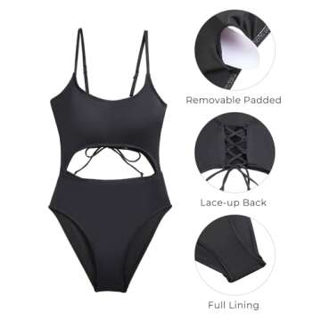Tempt Me Women Black Cut Out One Piece Swimsuit High Cut Sexy Monokini Bathing Suit XL