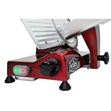 KWS MS-6RT Premium 200w Electric Meat Slicer 7.67-Inch in Red Teflon Blade, Frozen Meat Deli Meat Ch...