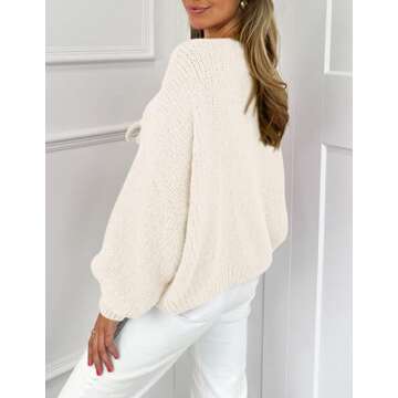 PRETTYGARDEN Women's Tie Front Bow Cardigan Sweaters Chunky Knit Long Puff Sleeve Trendy Fall Winter...