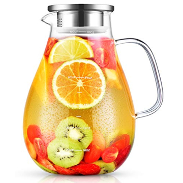 Glass Pitcher, veecom 80oz Water Pitcher with Lid, Large Glass Pitcher with Lid and Spout for Hot&Co...