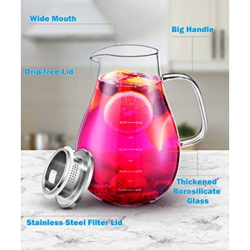 Elegant 80oz Veecom Borosilicate Glass Pitcher with Lid