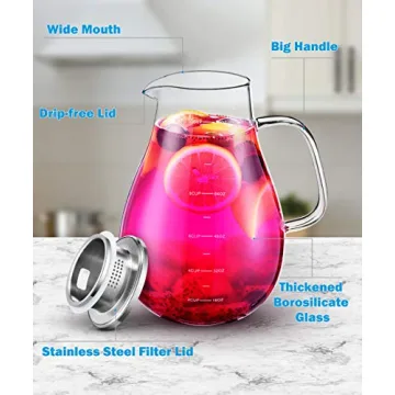Elegant 80oz Veecom Borosilicate Glass Pitcher with Lid