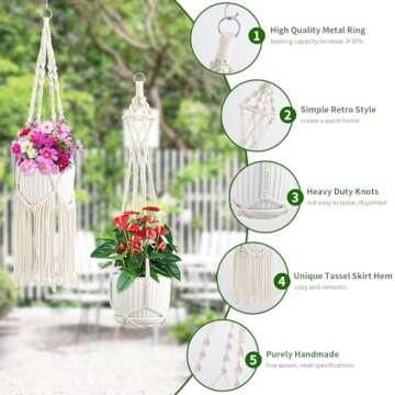 SFENNGPET Macrame Plant Hangers, 6Pack Hanging Planters for Indoor Plants w/ 6 Set Hangers Kit Handm...