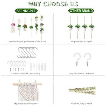 SFENNGPET Macrame Plant Hangers, 6Pack Hanging Planters for Indoor Plants w/ 6 Set Hangers Kit Handmade Macromay Plant Hangers Indoor Flower Pots Holder Stand for Boho Home Décor (POTS NOT Included)