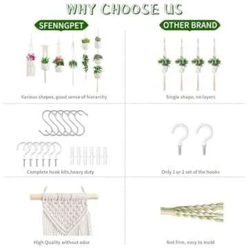 SFENNGPET Macrame Plant Hangers, 6Pack Hanging Planters for Indoor Plants w/ 6 Set Hangers Kit Handmade Macromay Plant Hangers Indoor Flower Pots Holder Stand for Boho Home Décor (POTS NOT Included)