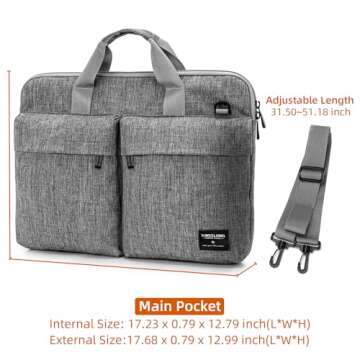 KINGSLONG Slim 17.3 inch Laptop Bag Sleeve Carrying Case with Shoulder Strap, Notebook Ultrabooks Computer Handbag Cover for Men Women Fit for Acer Asus Lenovo HP Toshiba Grey