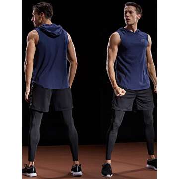 NELEUS 3 Pack Workout Athletic Gym Muscle Tank Top with Hoods,5036,Black,Grey,Navy Blue,US M,EU L