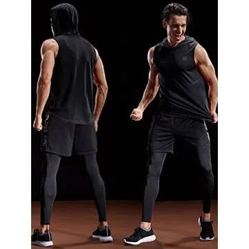 NELEUS 3 Pack Workout Athletic Gym Muscle Tank Top with Hoods,5036,Black,Grey,Navy Blue,US M,EU L